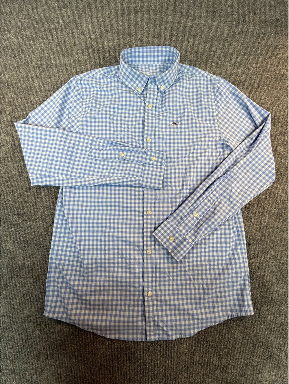 Vineyard Vines Shirt Boys L16 Blue Gingham OTG On-The-Go Performance Button Down